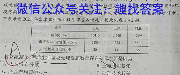 2024年陕西省初中学业水平考试 YJ②样卷(二)2地理试卷答案