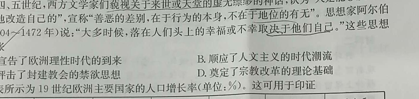 2024年河北省初中毕业生升学文化课模拟考试(导向一)思想政治部分