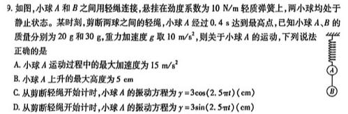 ［河北大联考］河北省2024-2025学年高二年级上学期9月联考（05）(物理)试卷答案