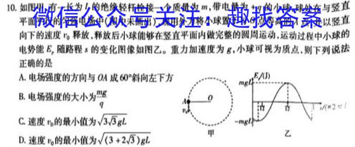 安徽省2024年九年级百校大联考(5月)物理试题答案