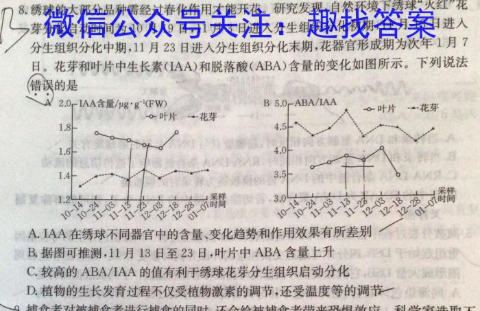 陕西省榆林市高新区2023-2024学年度第二学期八年级阶段性自测习题生物学试题答案