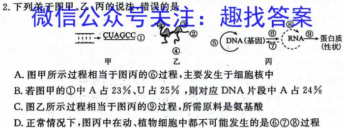 2024届金卷·新高考模拟信息卷·押题卷(一)1生物学试题答案