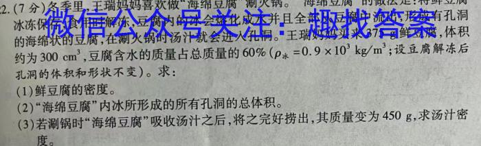 陕西省西安市西光中学教育集团2023-2024学年度第二学期八年级5月月考物理试卷答案