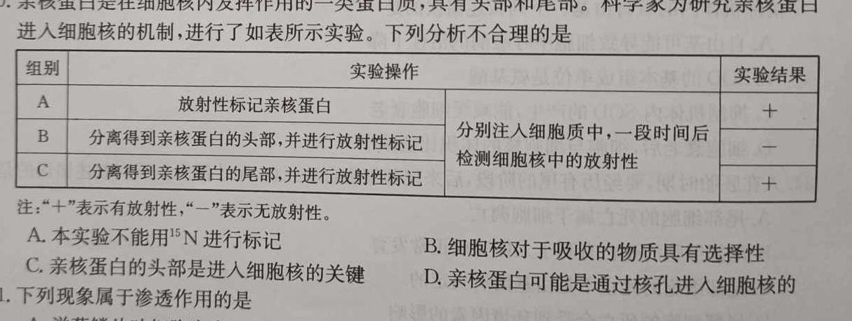 2024年伯乐马 普通高等学校招生新高考模拟考试(一)生物学部分