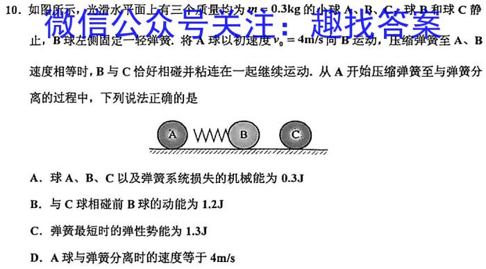 甘肃省2024-2025学年度第一学期第二次月考试题（高三）物理试题答案