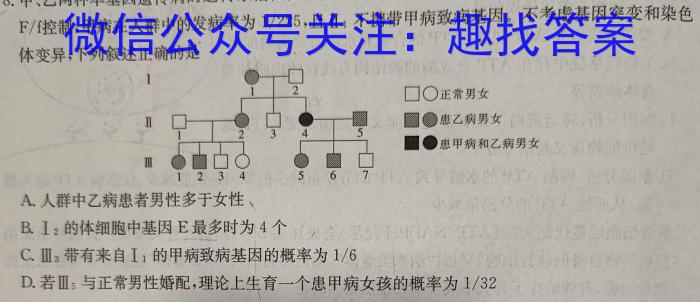 河南省六市重点高中2024届高三年级4月质量检测生物学试题答案