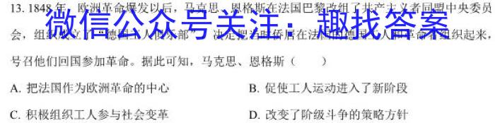 青桐鸣2024年普通高等学校招生全国统一考试 青桐鸣冲刺卷(一)历史试卷答案