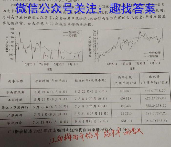 万维中考·江西省2024年初中学业水平考试（黑卷）地理试卷答案