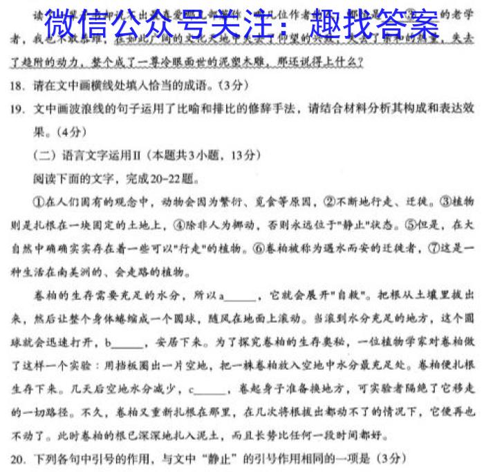 学林教育 2024年陕西省初中学业水平考试·名师导向模拟卷(三)3语文