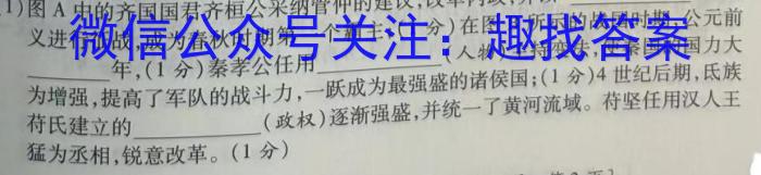 2024届陕西省七年级学业水平质量监测(菱形)历史试卷答案