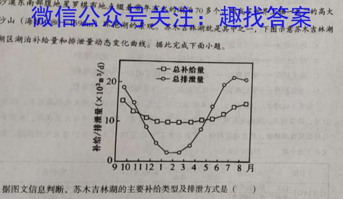 山东省济宁市2023-2024学年度第二学期高二质量检测(2024.07)地理试卷答案