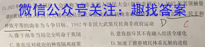 江西省2024届九年级《学业测评》分段训练（五）历史试卷答案