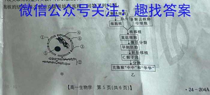 2024年普通高等学校招生全国统一考试冲刺押题卷1(一)生物学试题答案