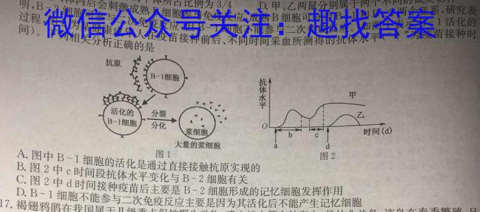 高才博学2024年河北省初中毕业生升学文化课模拟测评(六)生物学试题答案