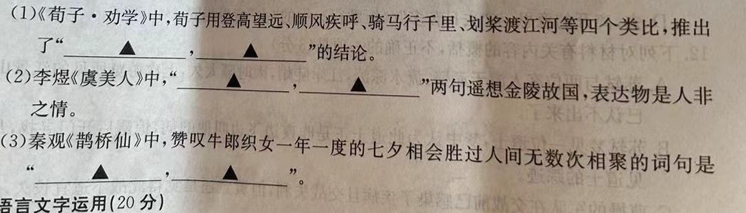 [今日更新][甘肃二诊]2024年甘肃省高三月考试卷(4月)语文试卷答案