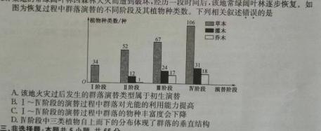 陕西省2024-2025学年度第一学期九年级开学收心检测卷B生物学部分