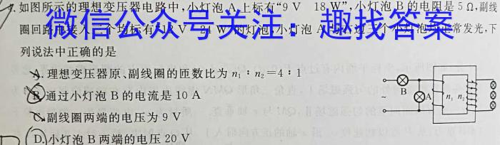 榆林市2024学年高二下学期期末试卷物理试题答案