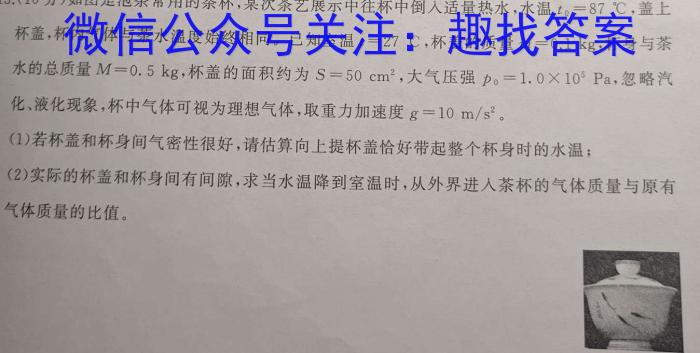 安徽省2024届九年级第二次调研考试(CZ192c)物理试卷答案