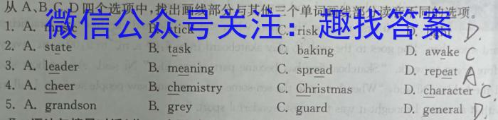 合肥市第三十八中学教育集团信心信息卷英语试卷答案