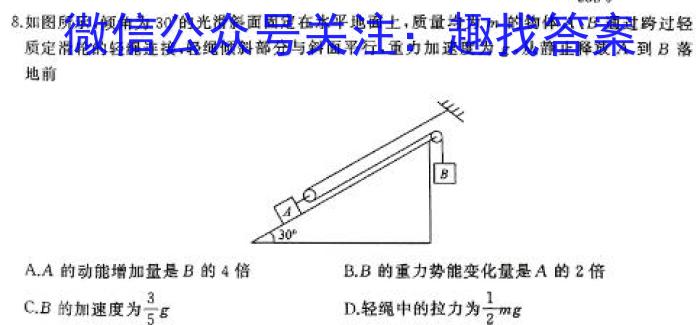 九师联盟 2023-2024学年江西省高一5月教学质量检测物理`