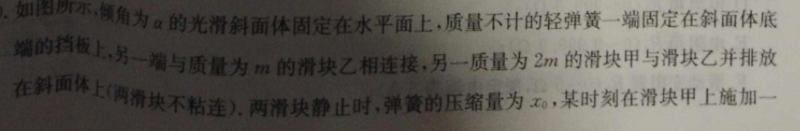 陕西省西安市西光中学教育集团2024-2025学年度第一学期九年级收心考试卷(物理)试卷答案