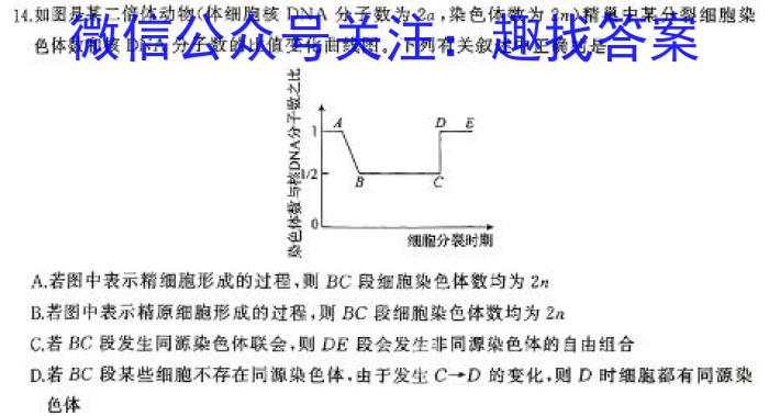 安徽第一卷·2024-2025学年安徽省九年级(9月)教学质量检测一Ⅰ生物学试题答案