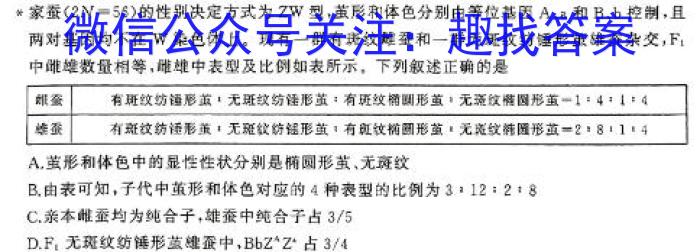 2025届云南三校高考备考实用性联考卷(五)(白白白白黑白黑)生物学试题答案