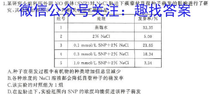 [阳光启学]2024届高三摸底分科初级模拟卷(三)3生物学试题答案