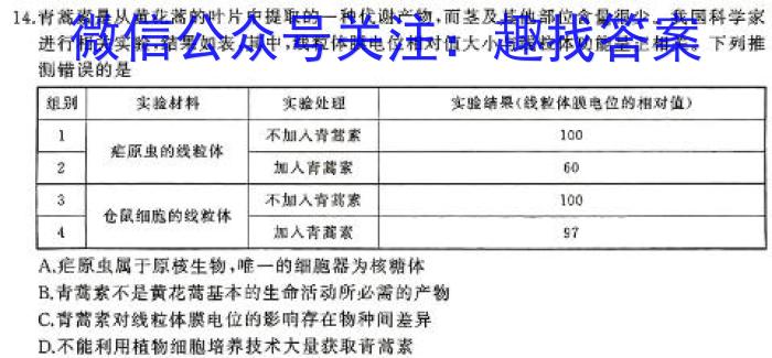 名思教育 2024年安徽省初中学业水平考试(金榜卷)生物学试题答案