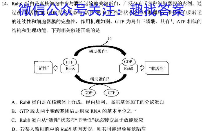 陕西省2023-2024学年度七年级第二学期阶段性学习效果评估（一）生物学试题答案