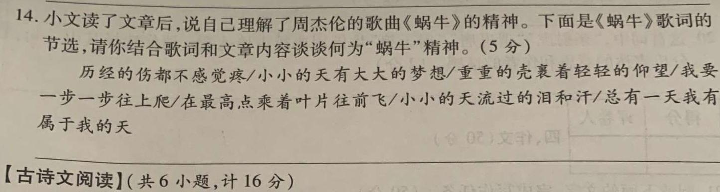 [今日更新]安徽省2023-2024期末八年级质量检测卷（2024.6）语文试卷答案