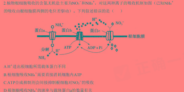 陕西省汉中市普通高中二年级新高考适应性考试(24-587B)生物学部分