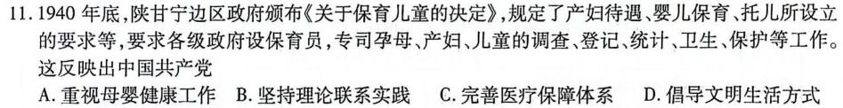 安徽省2024年九年级教学质量检测(24-CZ147c)历史