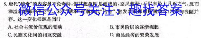 江西省九江市2023-2024学年度下学期九年级开学测（三校联考）历史试卷答案