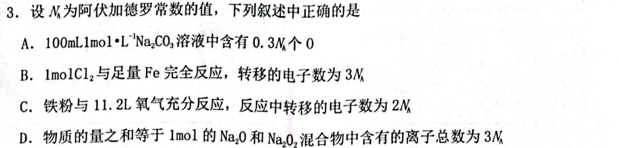 1天一大联考 湖南省2024届高二7月联考化学试卷答案