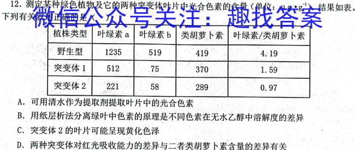 非凡吉创2024届新高中创新联盟TOP二十名校高一年级2月调研考试(241468D)生物学试题答案