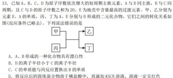 12024年陕西省初中学业水平考试摸底调研试题(A)化学试卷答案