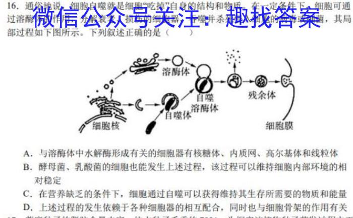 安徽省2023-2024学年度九年级阶段诊断(PGZX F-AH)(五)生物学试题答案